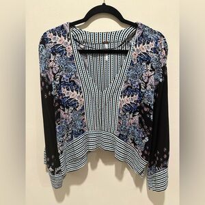 Free People Blue and Black Asymmetrical Crop Top